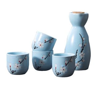 5 Pcs Ceramic Japanese Sake Set Traditional 1 Tokkuri Bottle & 4 Ochoko Cups [J]