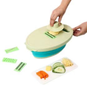 Multifunctional 10 in 1 Retractable Colander with Cutter Slicer Chopper Vegetables Fruits Kitchen Tool (Color: Green)